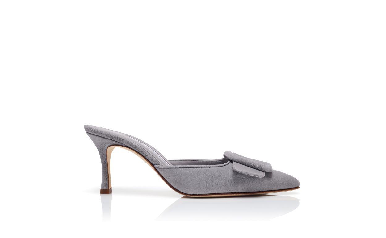 MAYSALE 70 Grey Suede Buckle Detail Mules Product Image