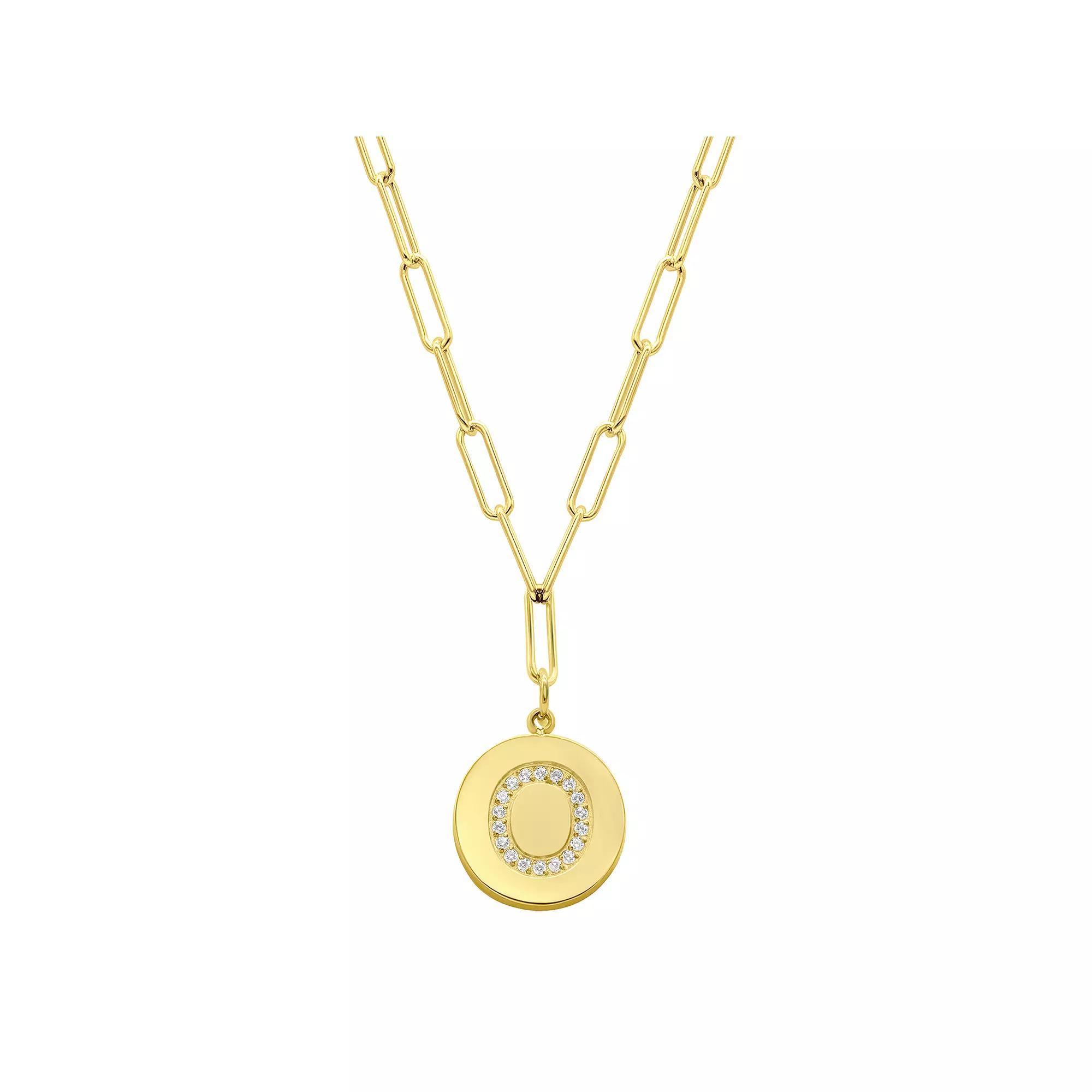 Adornia Gold Tone Adjustable Cubic Zirconia Initial Disc Pendant Paperclip Necklace, Womens Product Image