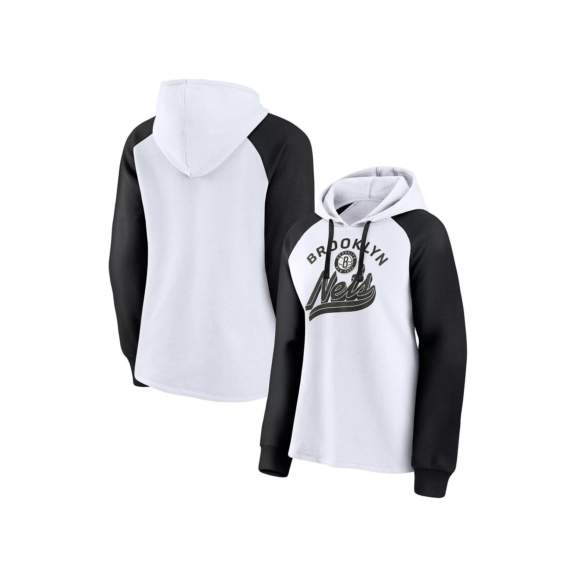 Women's Fanatics Branded White/Black Brooklyn Nets Record Holder Raglan Pullover Hoodie, Size: Medium Product Image