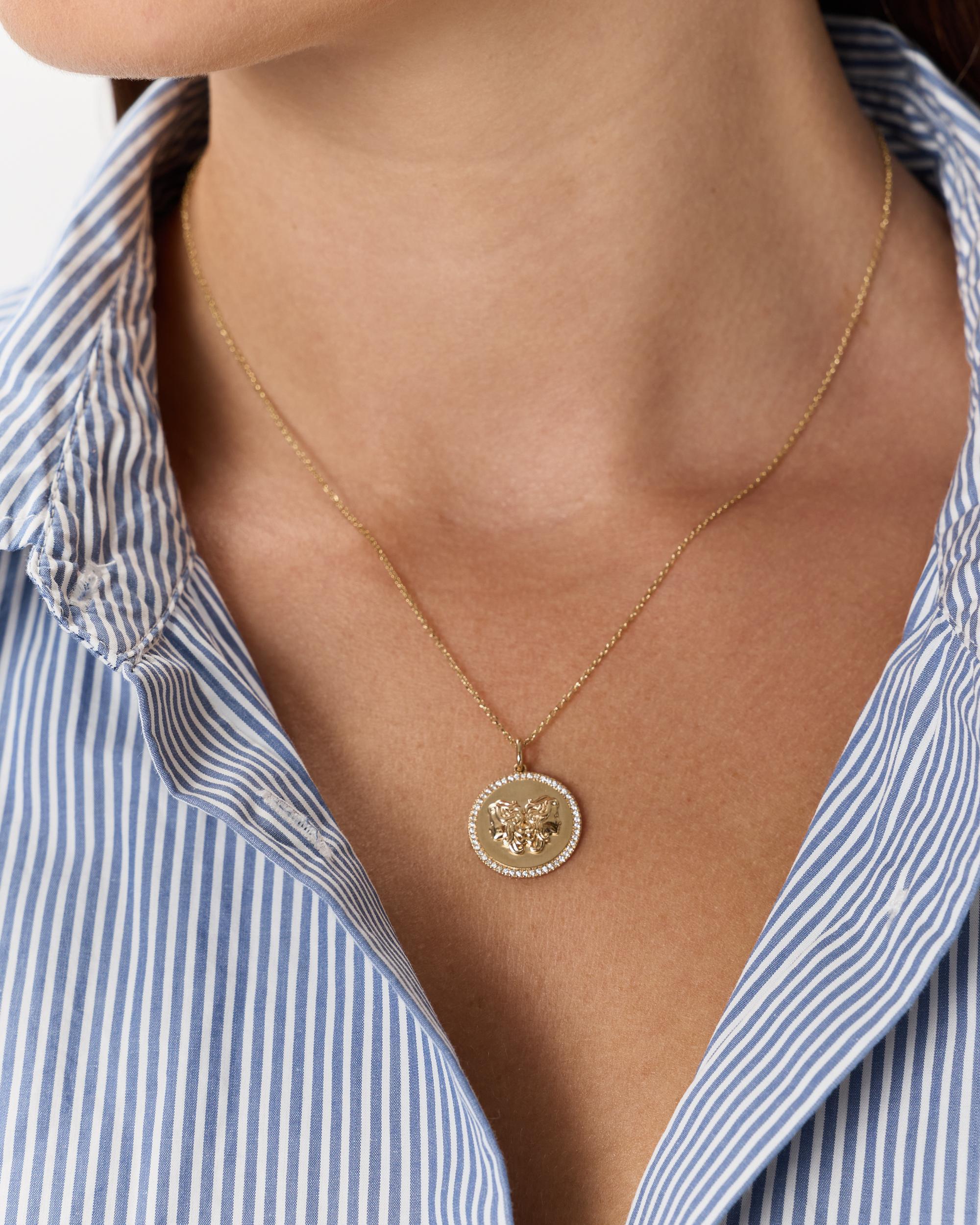 Quince | Women's 14K Gold Pave Zodiac Medallion Necklace Product Image