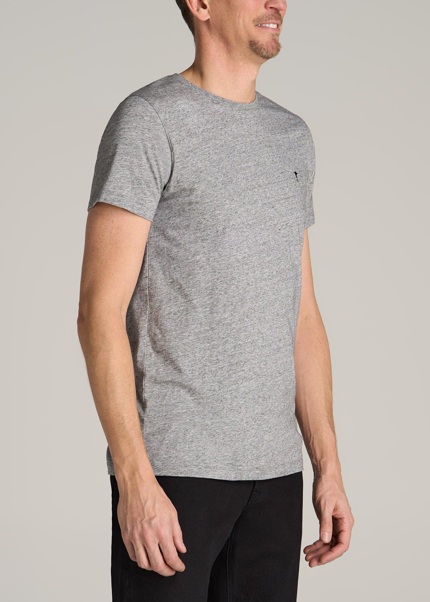 MODERN-FIT Embroidered Logo Crewneck T-Shirt for Tall Men in Heather Grey Product Image