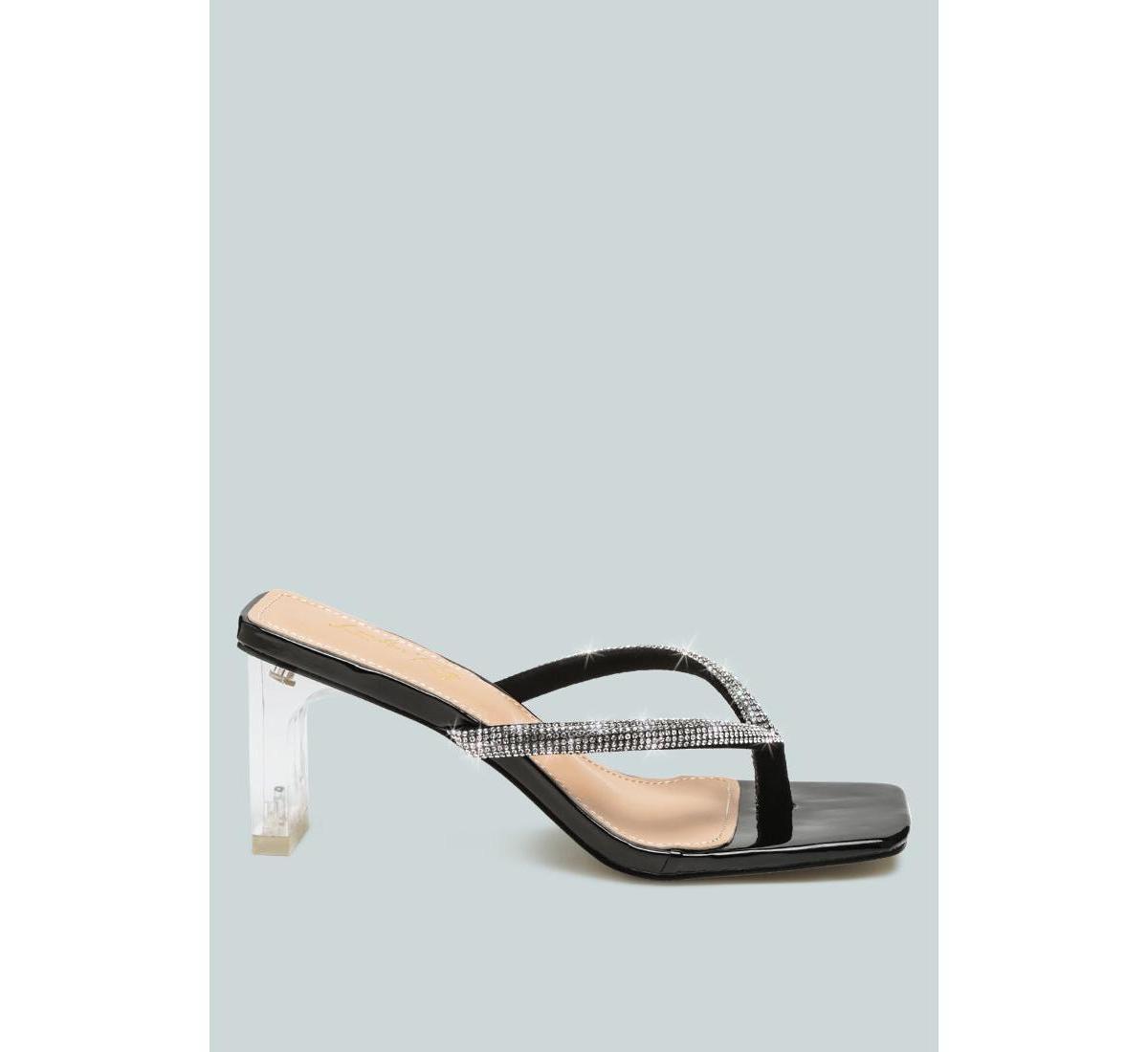 Nikok Crystal Lined Women's Thong Heeled Sandals, Size: 7, Black Product Image