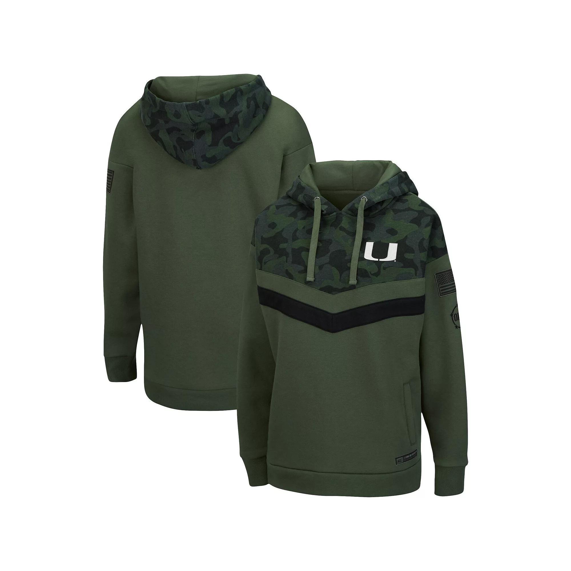 Women's Colosseum Olive/Camo Miami Hurricanes OHT Military Appreciation Extraction Chevron Pullover Hoodie, Size: Small, Team Product Image
