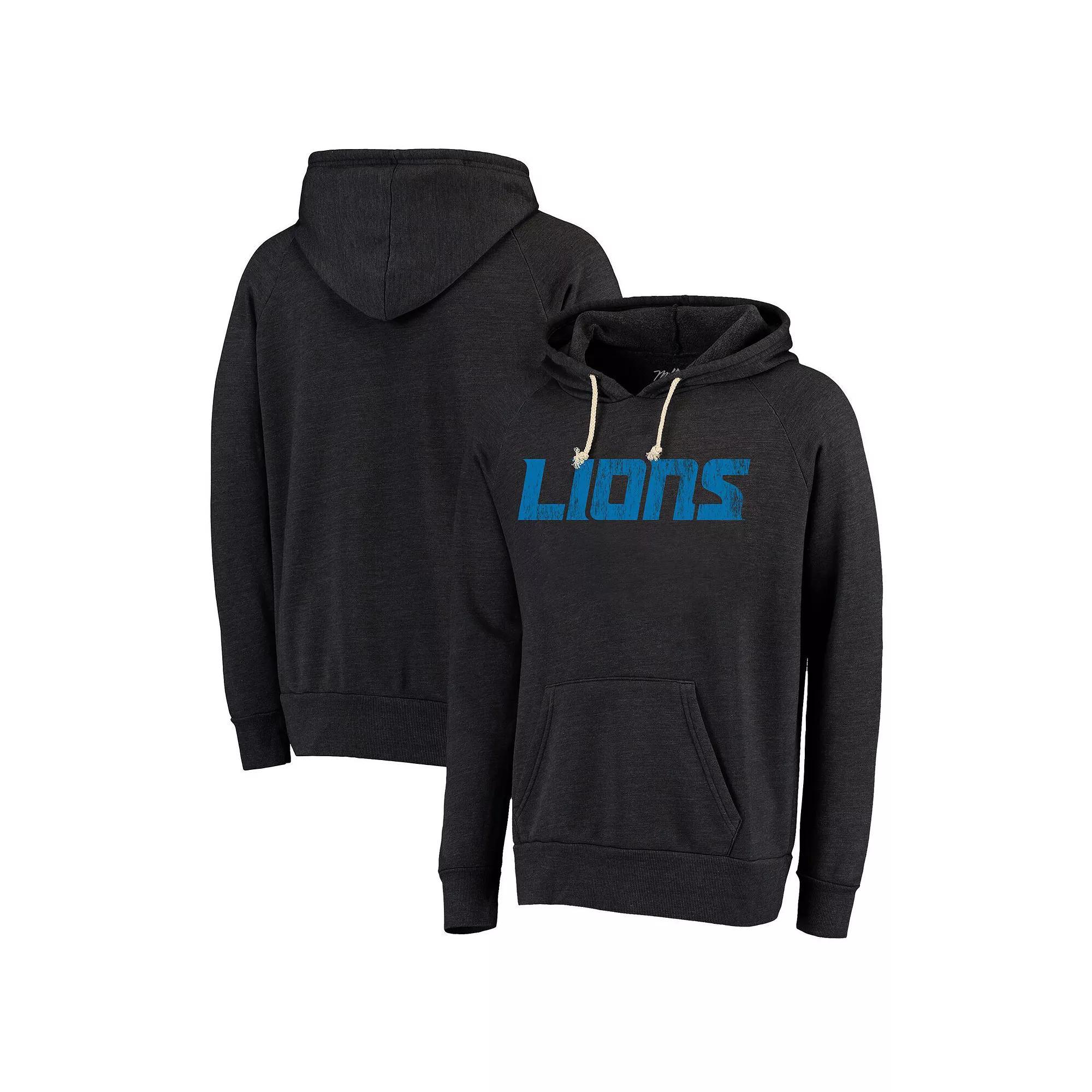 Men's Majestic Threads  Black Detroit Lions Raglan Tri-Blend Pullover Hoodie, Size: 2XL Product Image