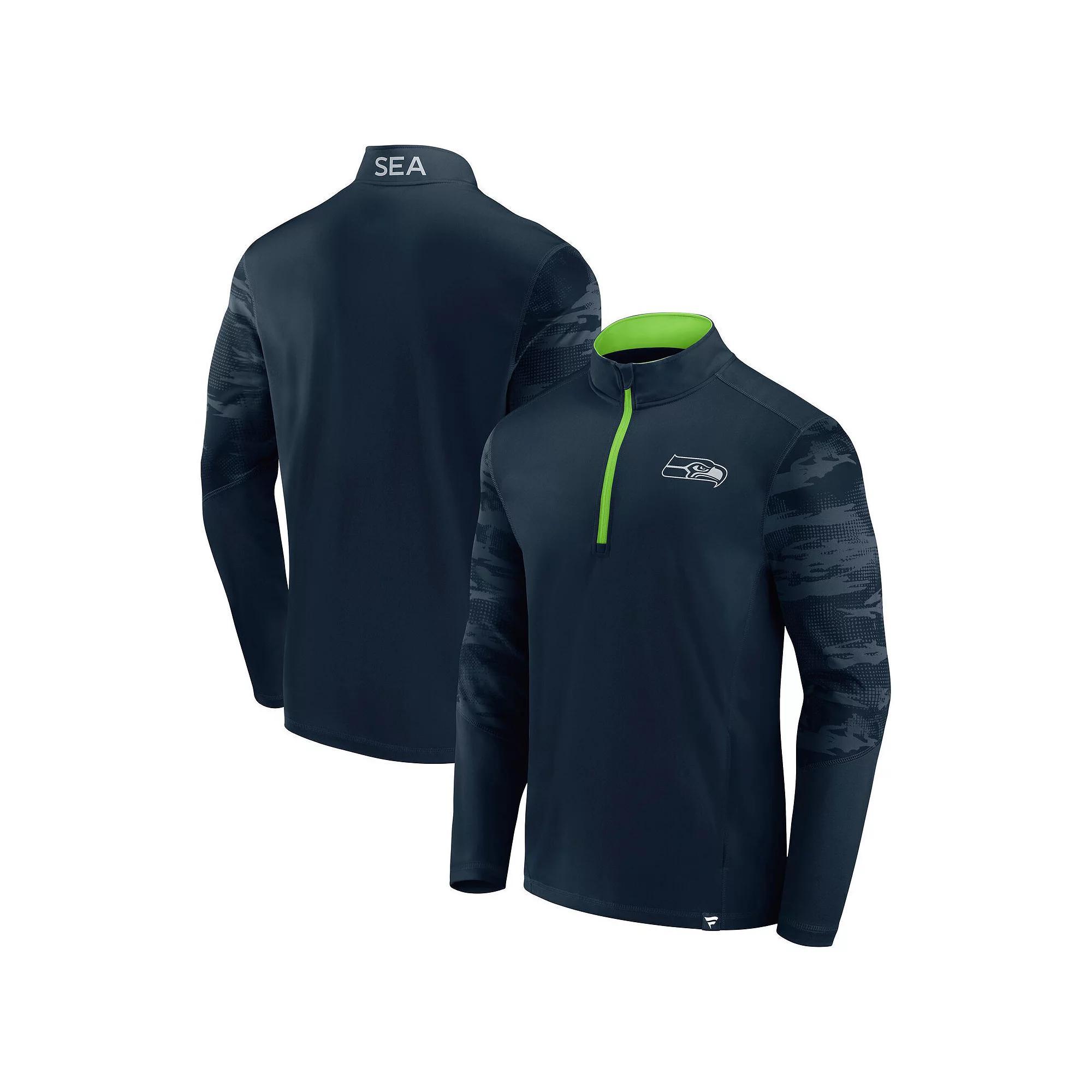 Men's Fanatics College Navy Seattle Seahawks Defender Quarter-Zip Sweatshirt, Size: 3XL, Team Product Image