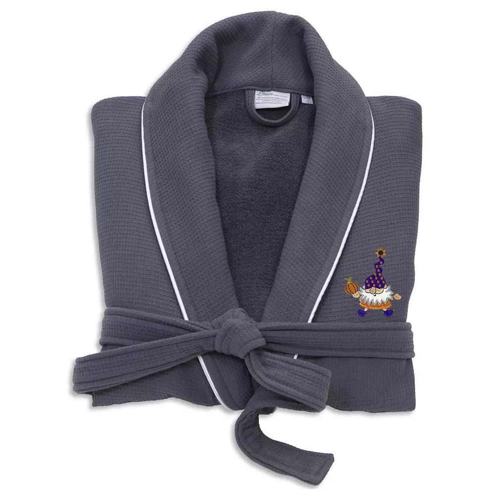 Linum Home Textiles Adult Hotel Collection 100% Turkish Cotton Waffle Terry Embroidered Bathrobe with Satin Piped Trim - Halloween Gnomes, Women's, Size: Small/Medium, Dark Gray White Product Image