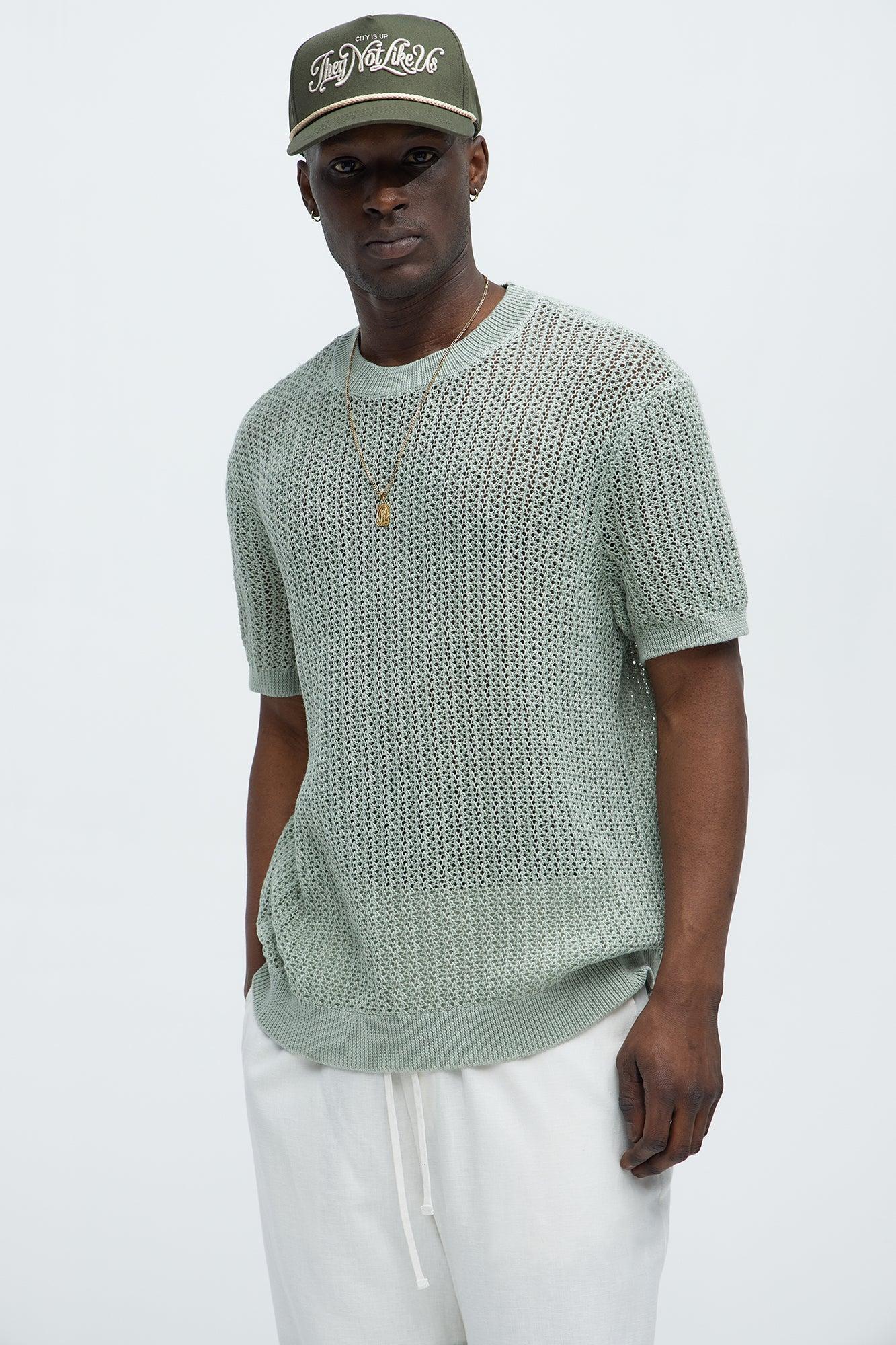 Jace Crochet Short Sleeve Tee - Sage Product Image