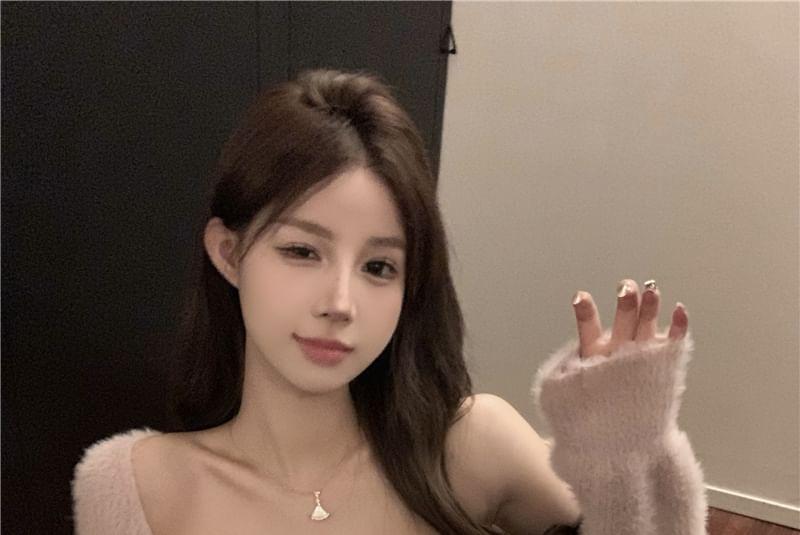 Set: Plain Cropped Cardigan + Bow Tube Top Product Image