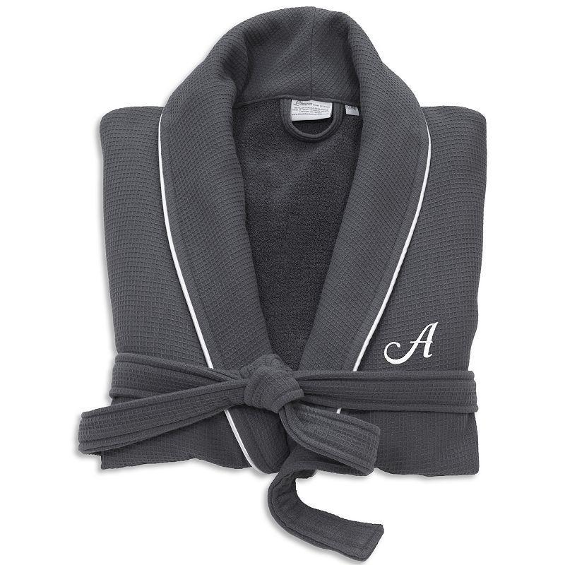 Linum Home Textiles Turkish Cotton Personalized Satin Piped Trim Waffle Terry Gray Bathrobe, Womens Product Image