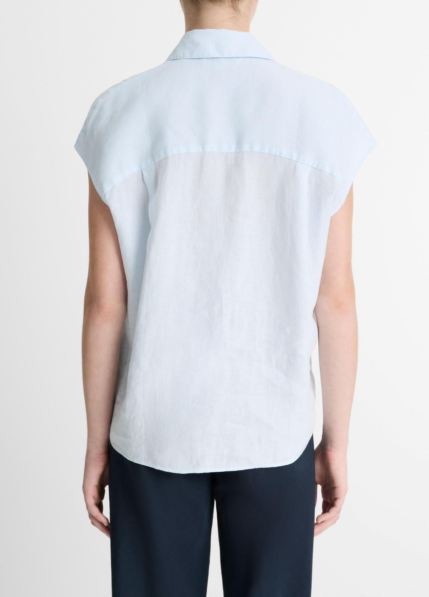 Womens Linen Cap-Sleeve Button-Front Blouse, Sky Mist, Size XXS Vince Product Image