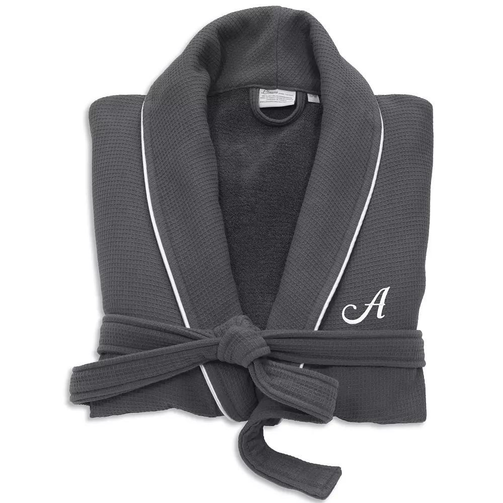Linum Home Textiles Turkish Cotton Personalized Satin Piped Trim Waffle Terry Gray Bathrobe, Womens Product Image