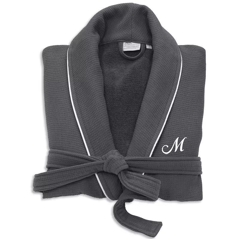 Linum Home Textiles Turkish Cotton Personalized Satin Piped Trim Waffle Terry Gray Bathrobe, Womens Product Image