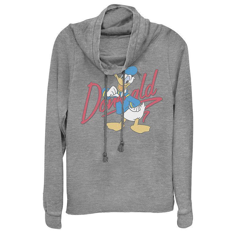 Disney Donald Duck Juniors' Logo Cowlneck Graphic Lightweight Long Sleeve, Girl's, Size: Medium, Gray Grey Product Image