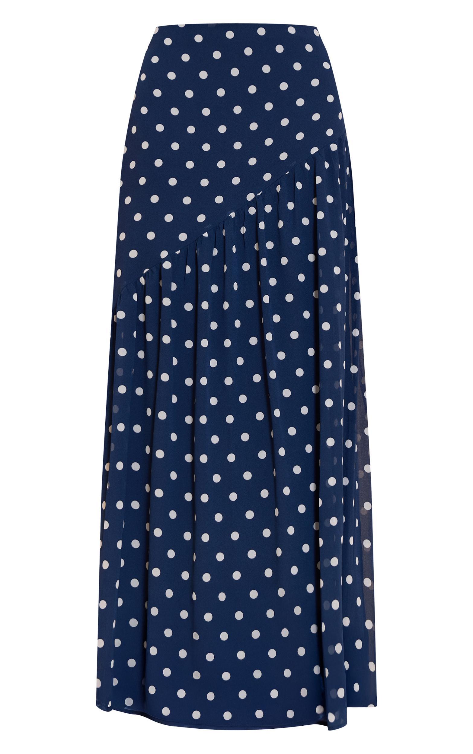 Navy Polka Dot Asymmetric Maxi Skirt Product Image
