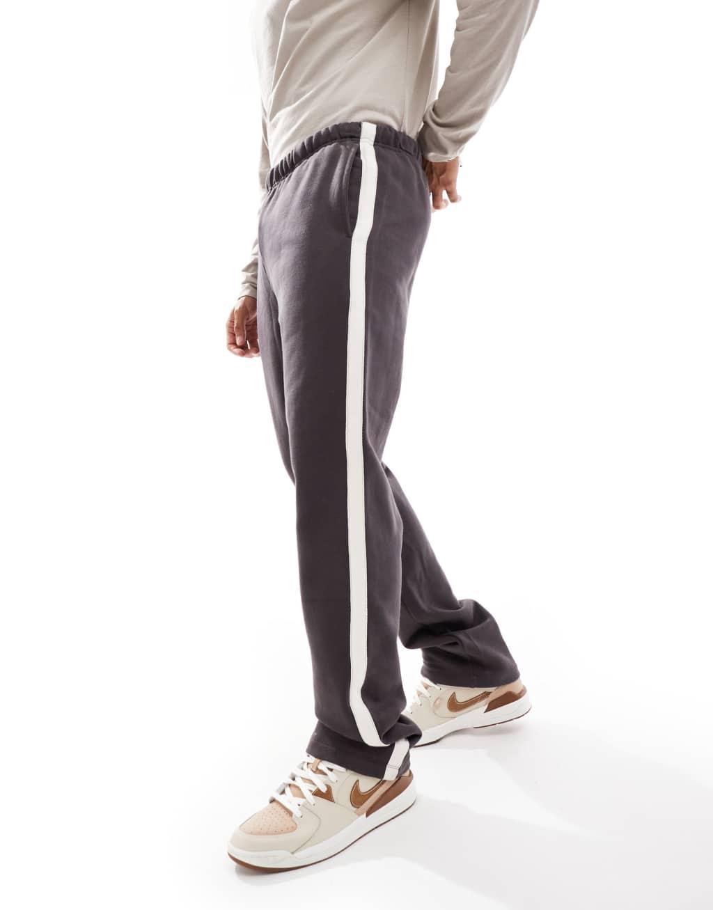 ASOS DESIGN heavyweight straight leg sweatpants with taping details in dark brown Product Image
