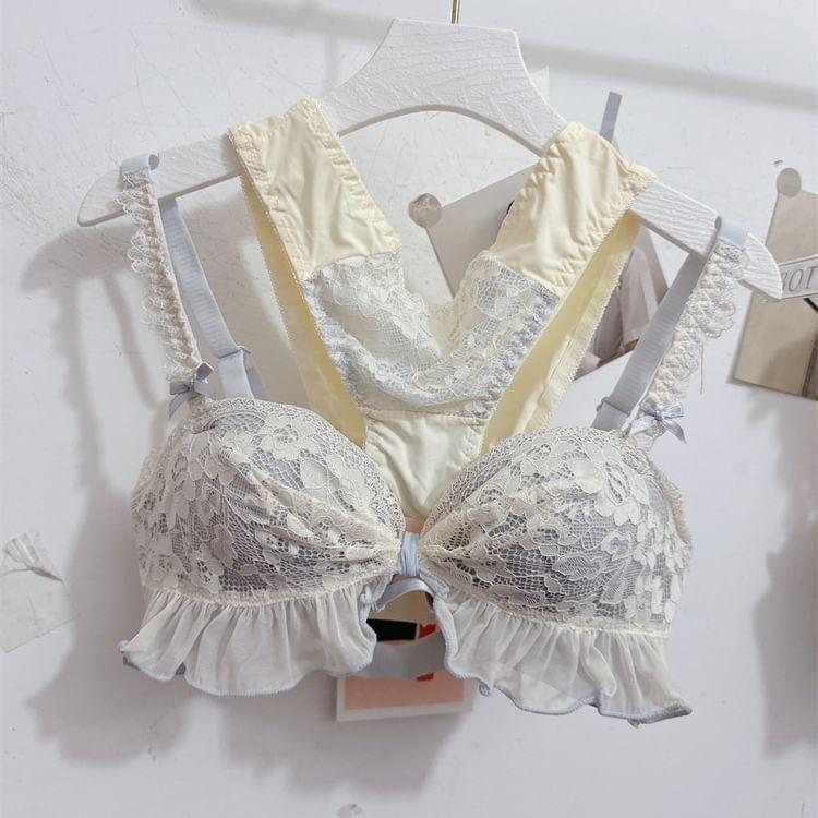 Set: Lace Trim Bra + Panties Product Image
