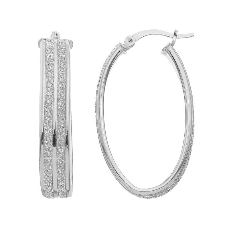 Sterling Silver Oval Hoop Earrings, Women's, White Over Silver Product Image
