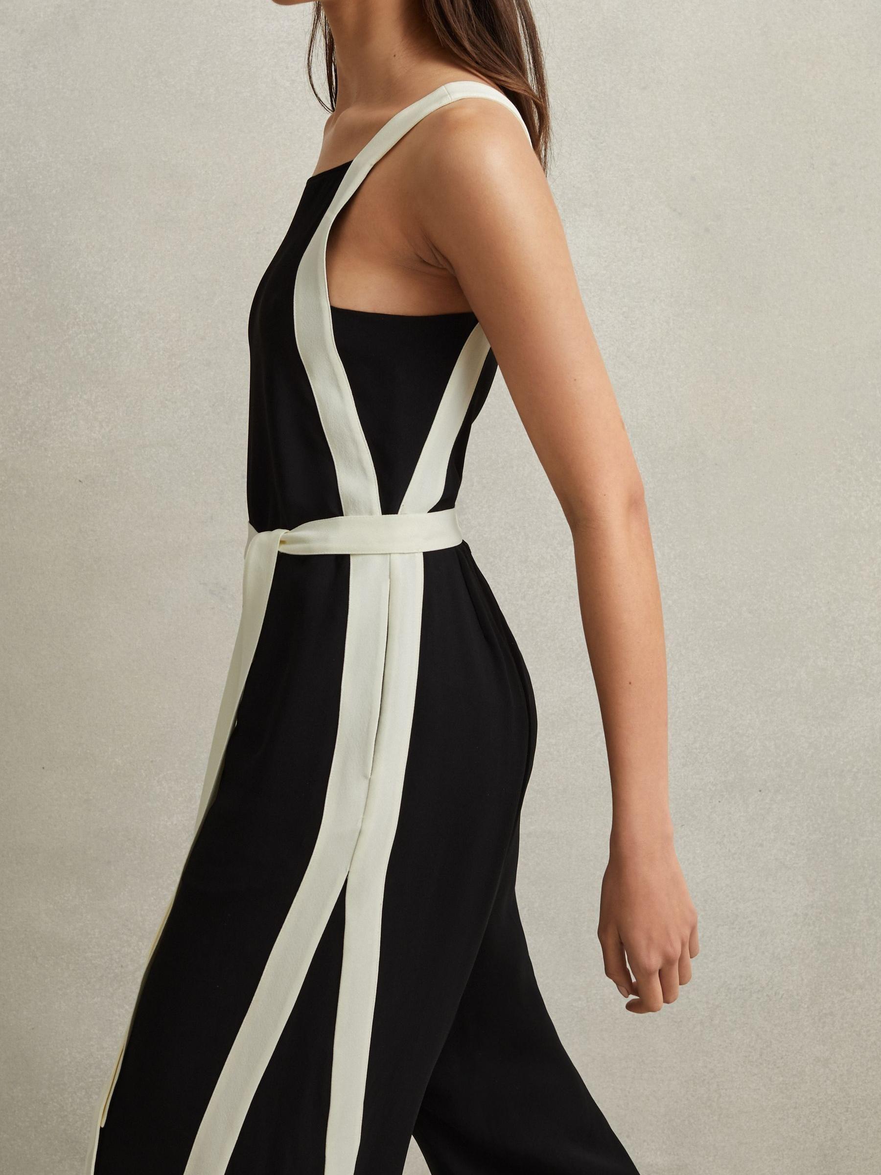 Contrast Trim Belted Jumpsuit in Black/White Product Image