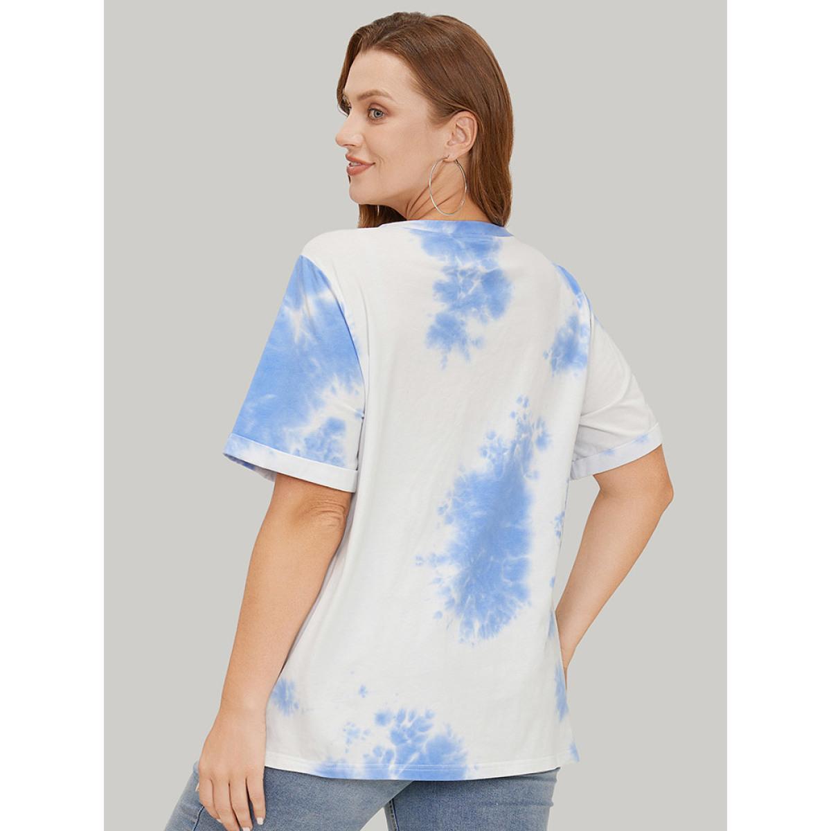 Plus Size Letter Print Short Sleeve Tie Dye T-shirt White Women Casual Art&design Dailywear T-shirts BloomChic 10/M Product Image