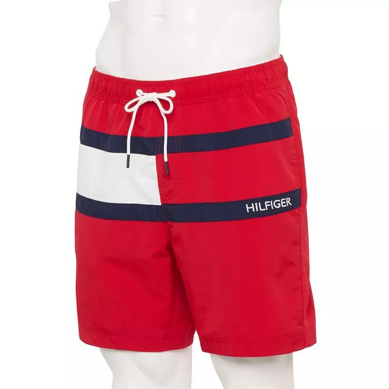 Men's Tommy Hilfiger 7" Flag Swim Trunks, Size: Medium, Red Product Image