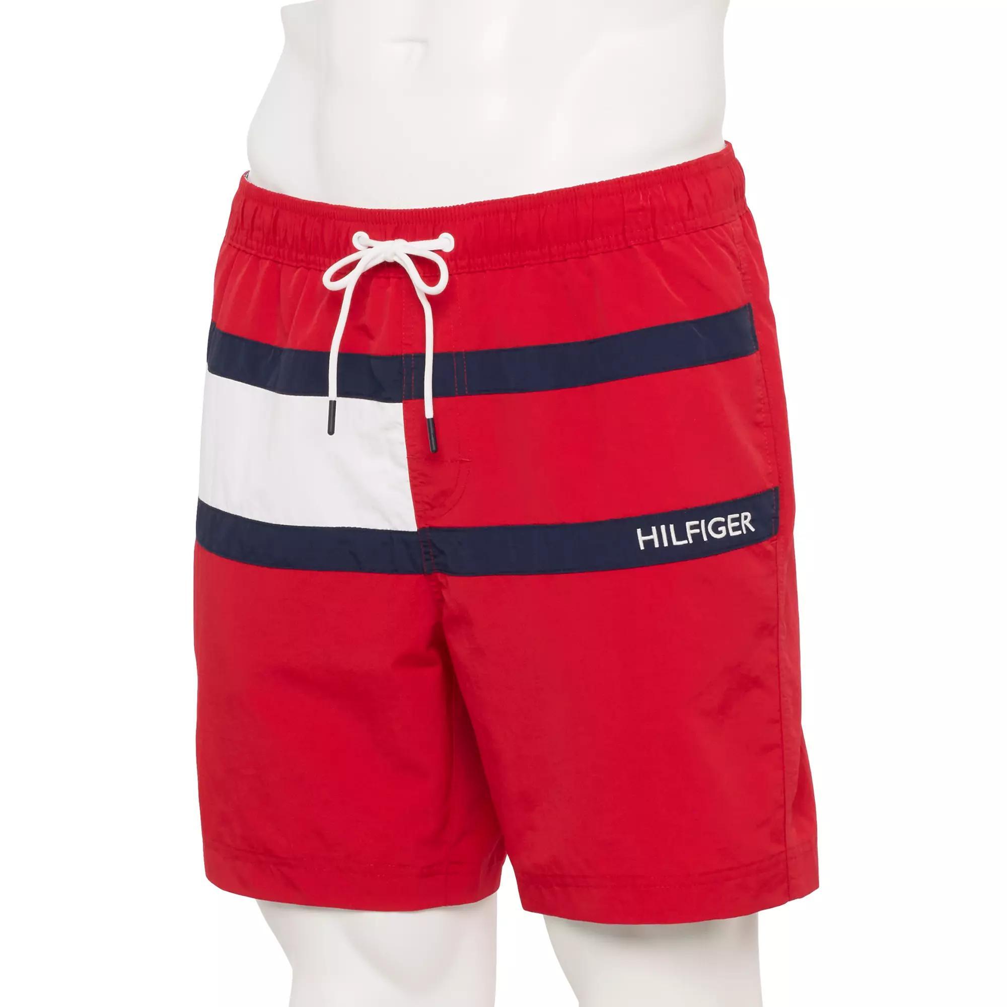 Men's Tommy Hilfiger 7" Flag Swim Trunks, Size: Medium, Red Product Image
