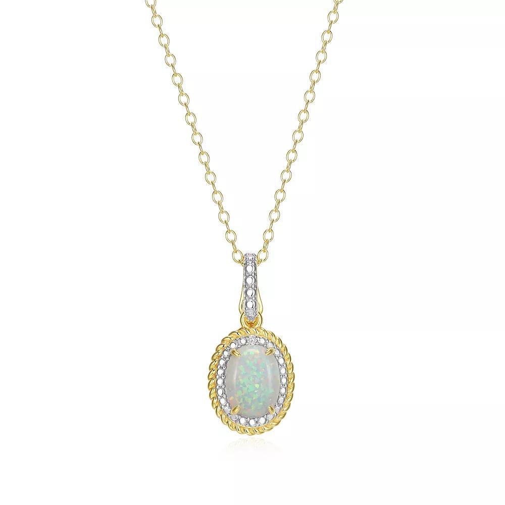 18k Gold Over Silver Gemstone & Diamond Accent Halo Pendant Necklace, Women's, Size: 18", October Created White Product Image