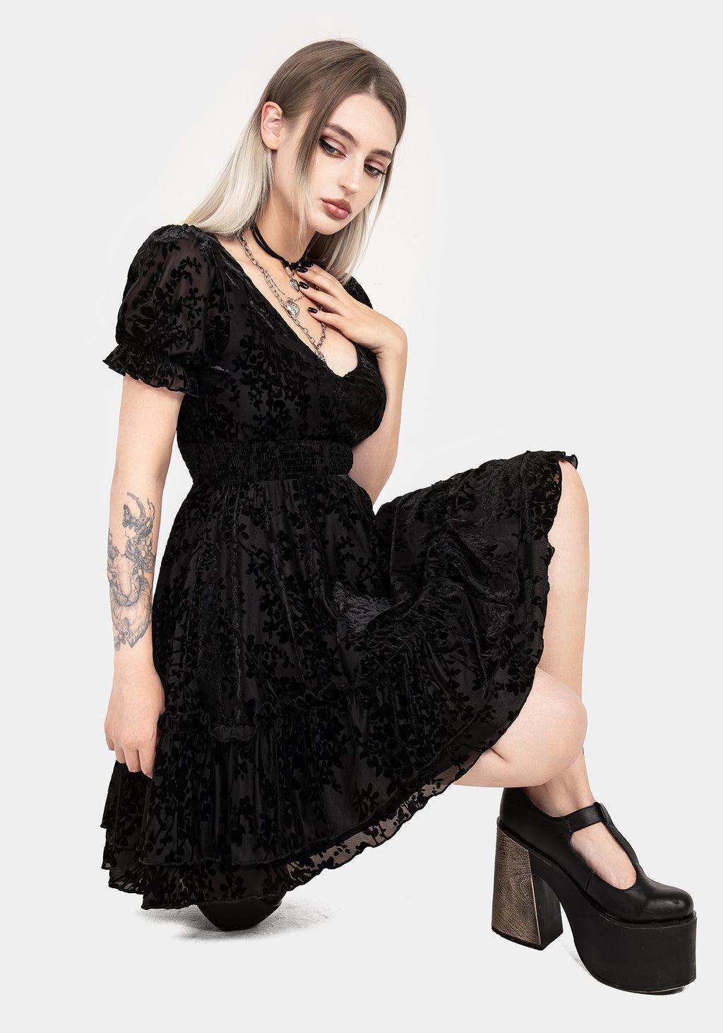 Lilias Devoré Velour Mesh Tiered Mini Dress Product Image