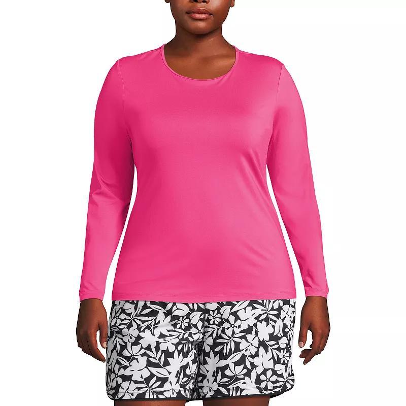 Plus Size Lands' End UPF 50 Long Sleeve Rash Guard, Women's, Size: 2XL, Blue Mini Stripe Product Image