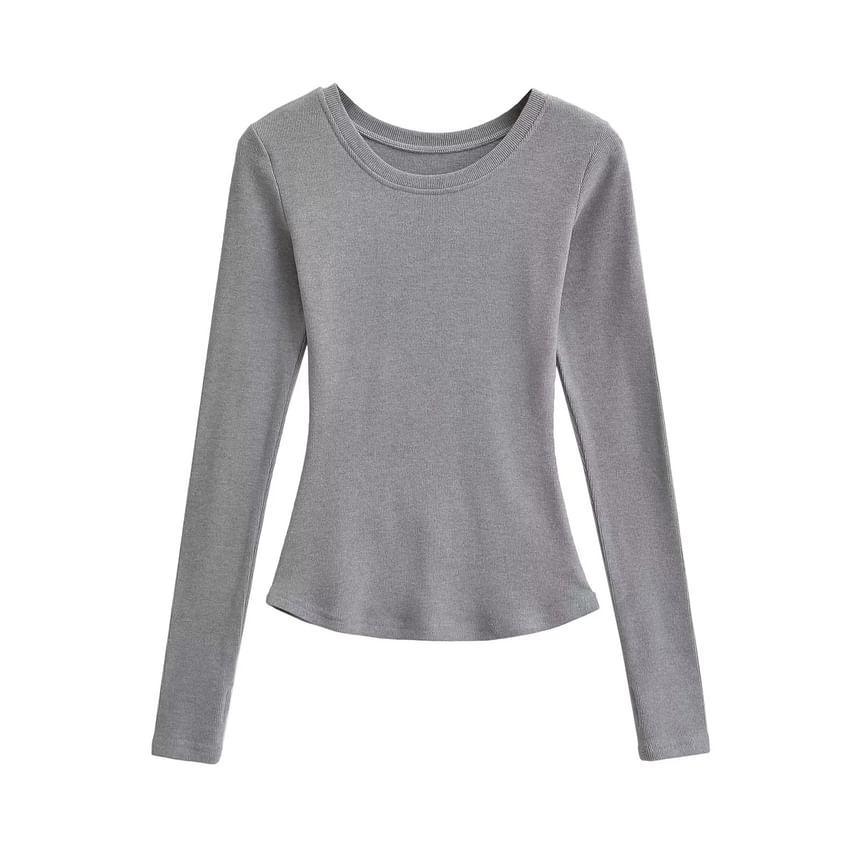 Long-Sleeve Crewneck Plain Tee Product Image