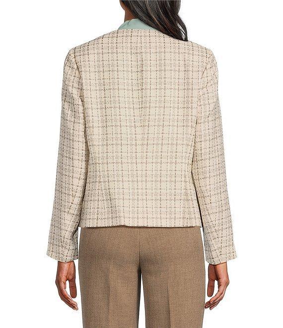 Kasper Plaid Tweed Long Sleeve Cardigan Jacket Product Image