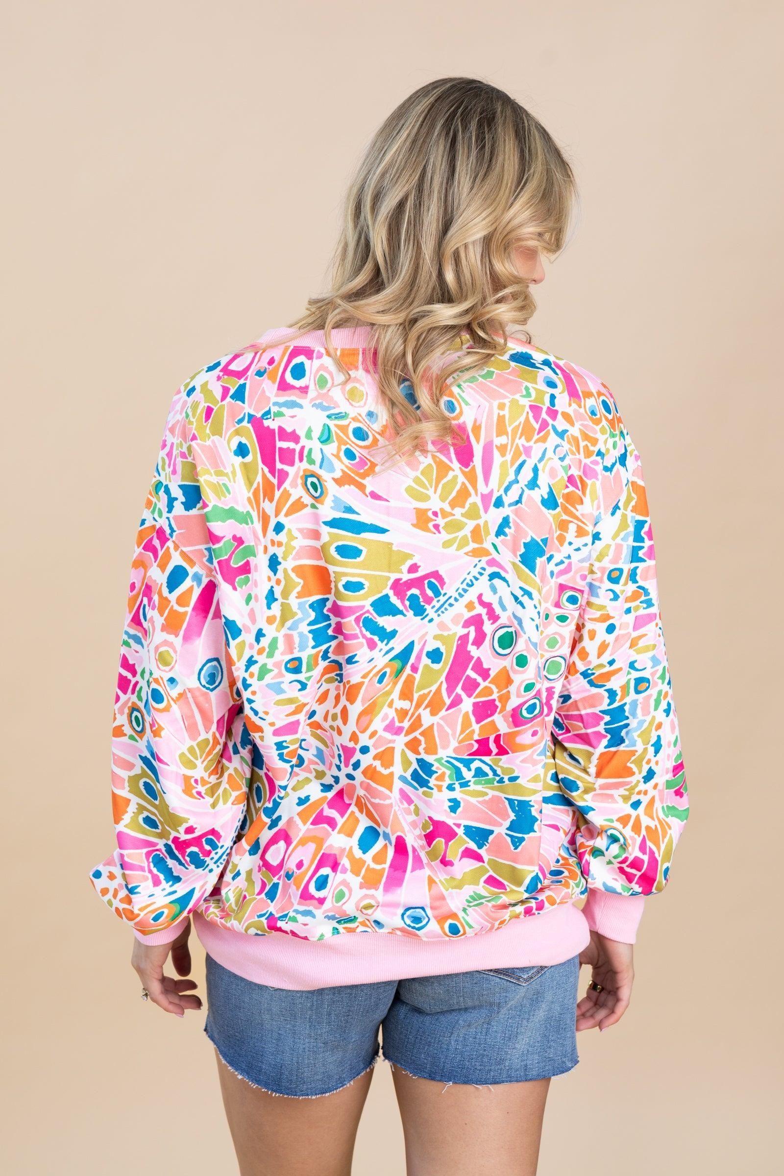 Pink Abstract Printed Drop Shoulder Sweatshirt Product Image