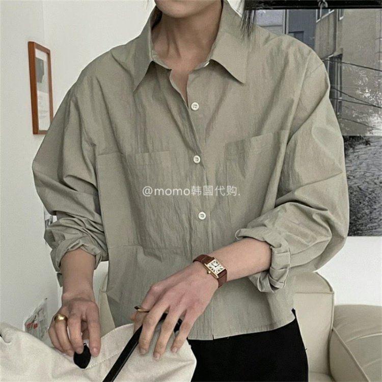 Long-Sleeve Plain Pocket Detail Shirt Product Image