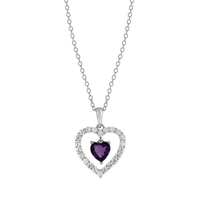 Gemstone Brilliance Lab-Created Gemstone Double Heart Pendant Necklace, Women's, Size: 18", Cr  Blue Silver Product Image