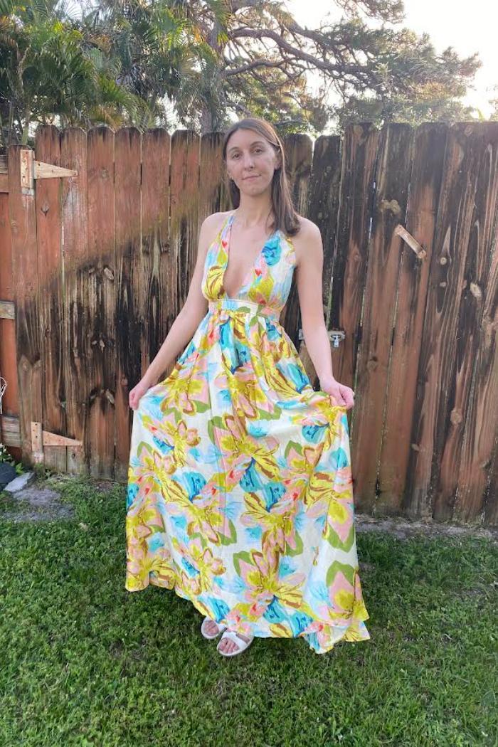 Santorini Sunset Bloom Long Halter Dress Product Image