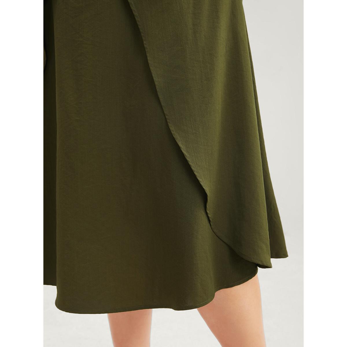Plus Size Plain Pocket Buckle Detail Asymmetrical Elastic Waist Skirt Women ArmyGreen Elegant Plain Loose No stretch Pocket Dailywear Skirts BloomChic 30/6X Product Image