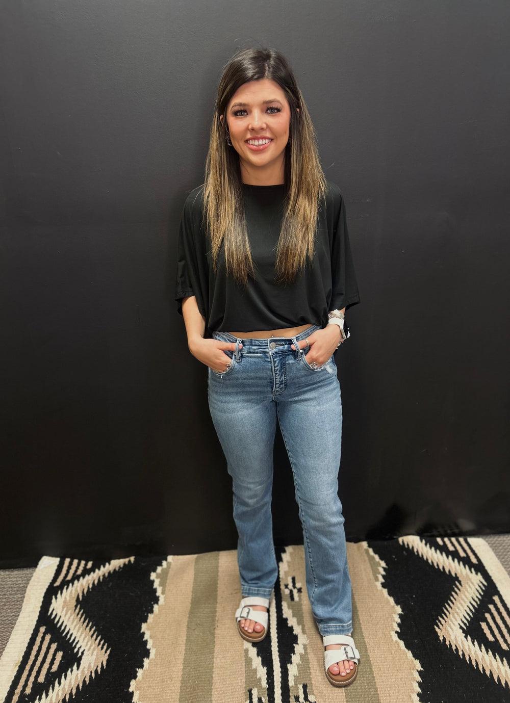 Risen Mid Rise Straight Leg Jeans Product Image
