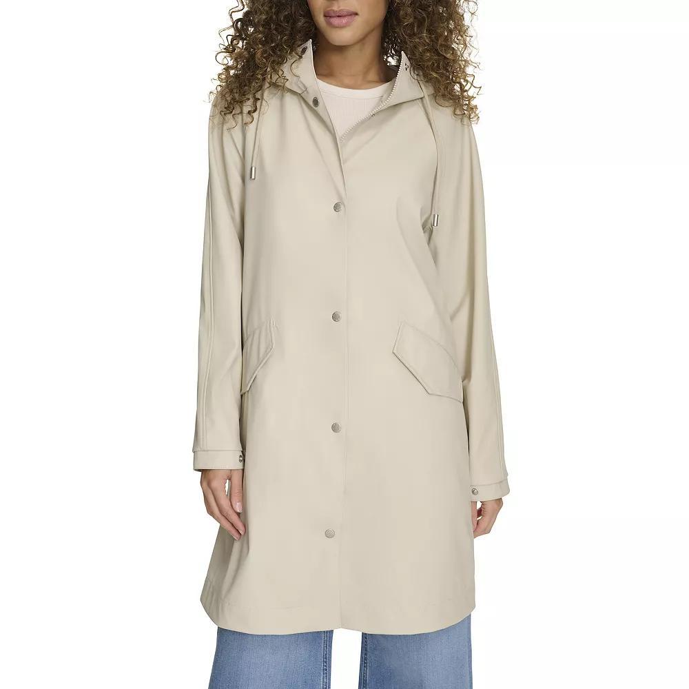 Women's Levi's® Rubberized Faux Leather Hooded Raglan Sleeve Rain Jacket, Size: Large, Oatmeal Product Image