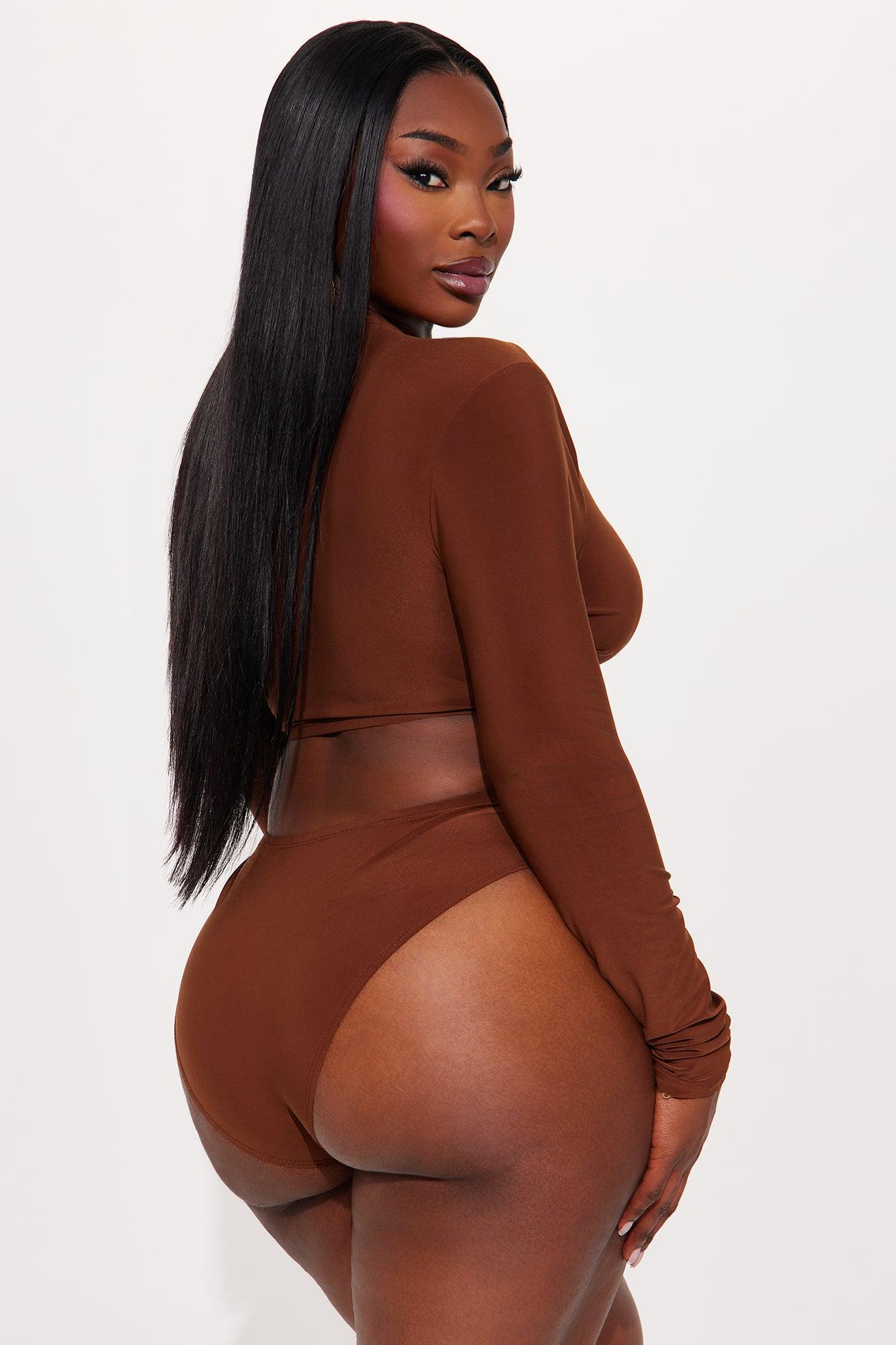 In Motion Long Sleeve Cut Out Bodysuit - Chocolate Product Image