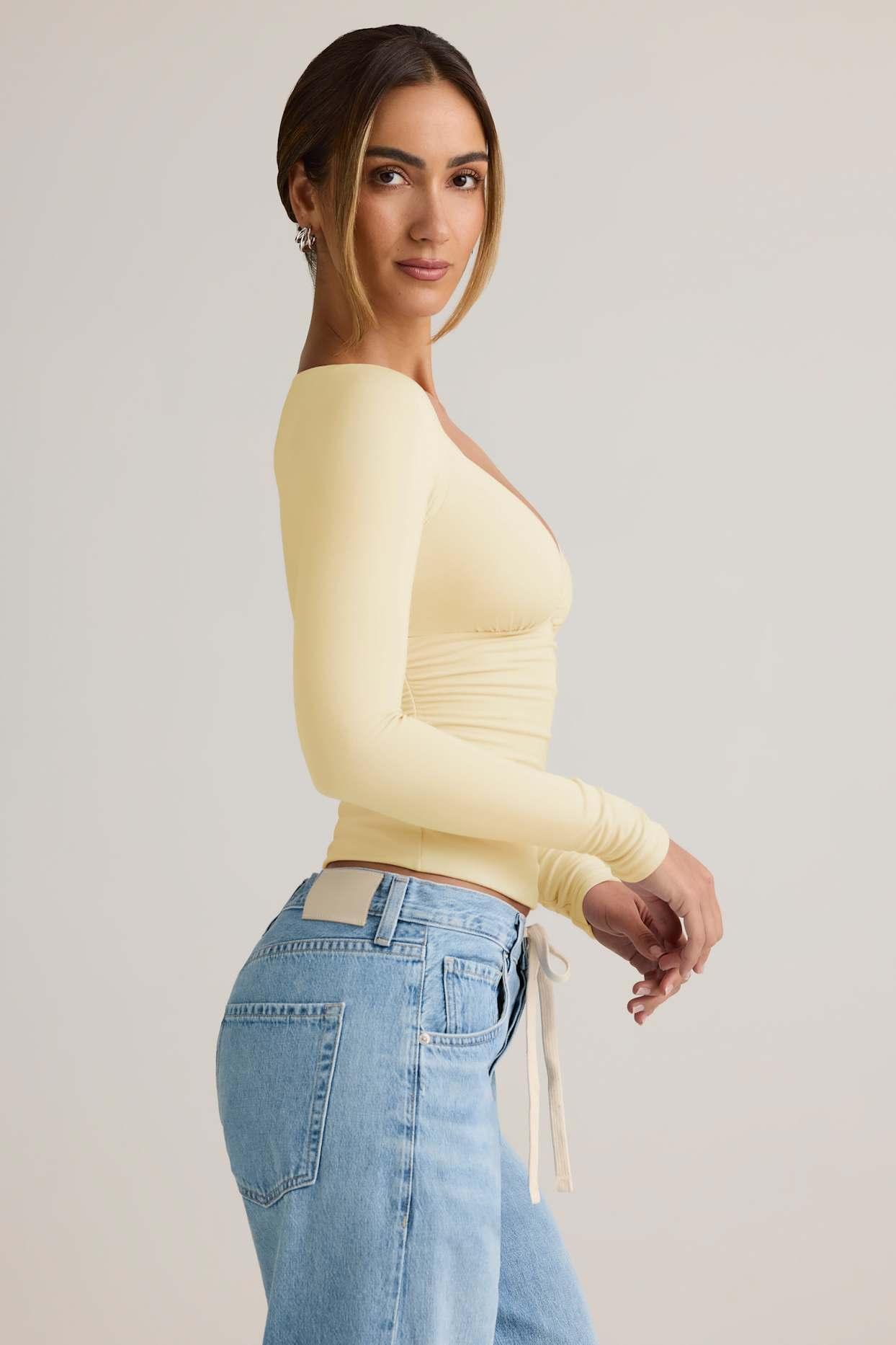 Modal Ruched Long-Sleeve Top in Buttercream Yellow Product Image