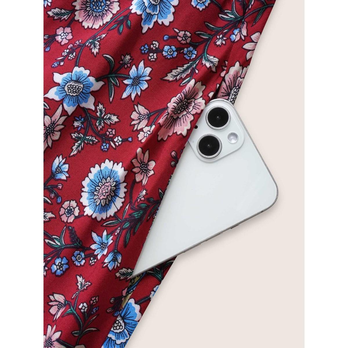 Plus Size Bandana Print Spaghetti Strap Pocket Ruffles Asymmetrical Hem Maxi Dress Scarlet Women Resort Non Non Sleeveless Curvy Long Dress BloomChic 28/5X Product Image