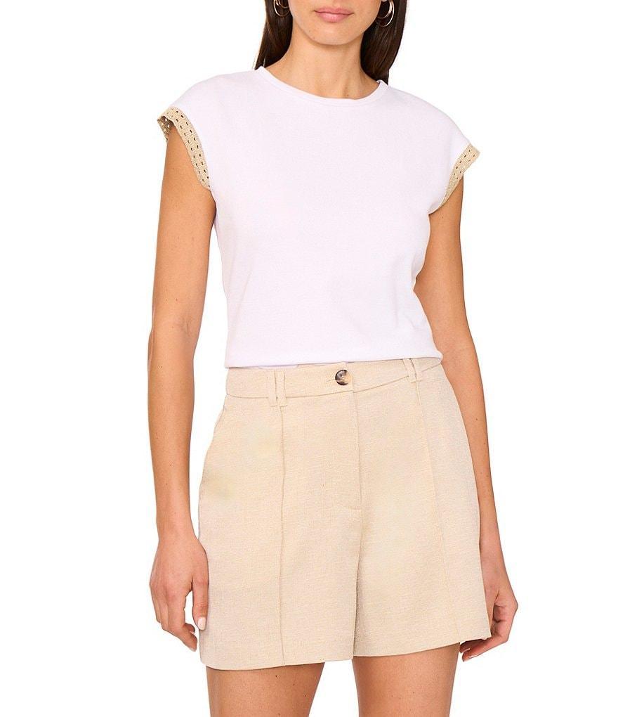 Vince Camuto Knit Crew Neck Cap Sleeve Metallic Trim Tee Product Image