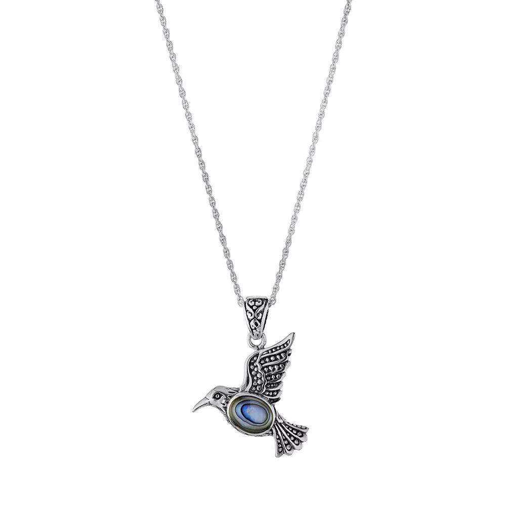 Main and Sterling Oxidized Sterling Silver Abalone Bird Pendant Necklace, Women's, Size: 18", Silver Tone Product Image