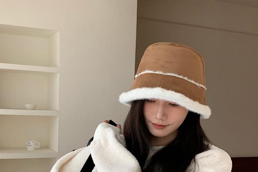 Fleece Lined Faux Suede Bucket Hat Product Image
