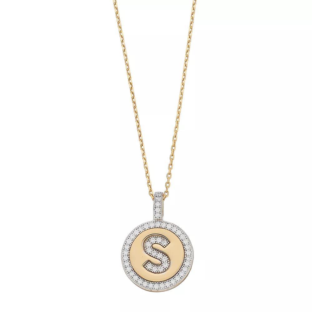 14k Gold Over Silver Cubic Zirconia Initial Pendant Necklace, Women's, Size: 18" Product Image