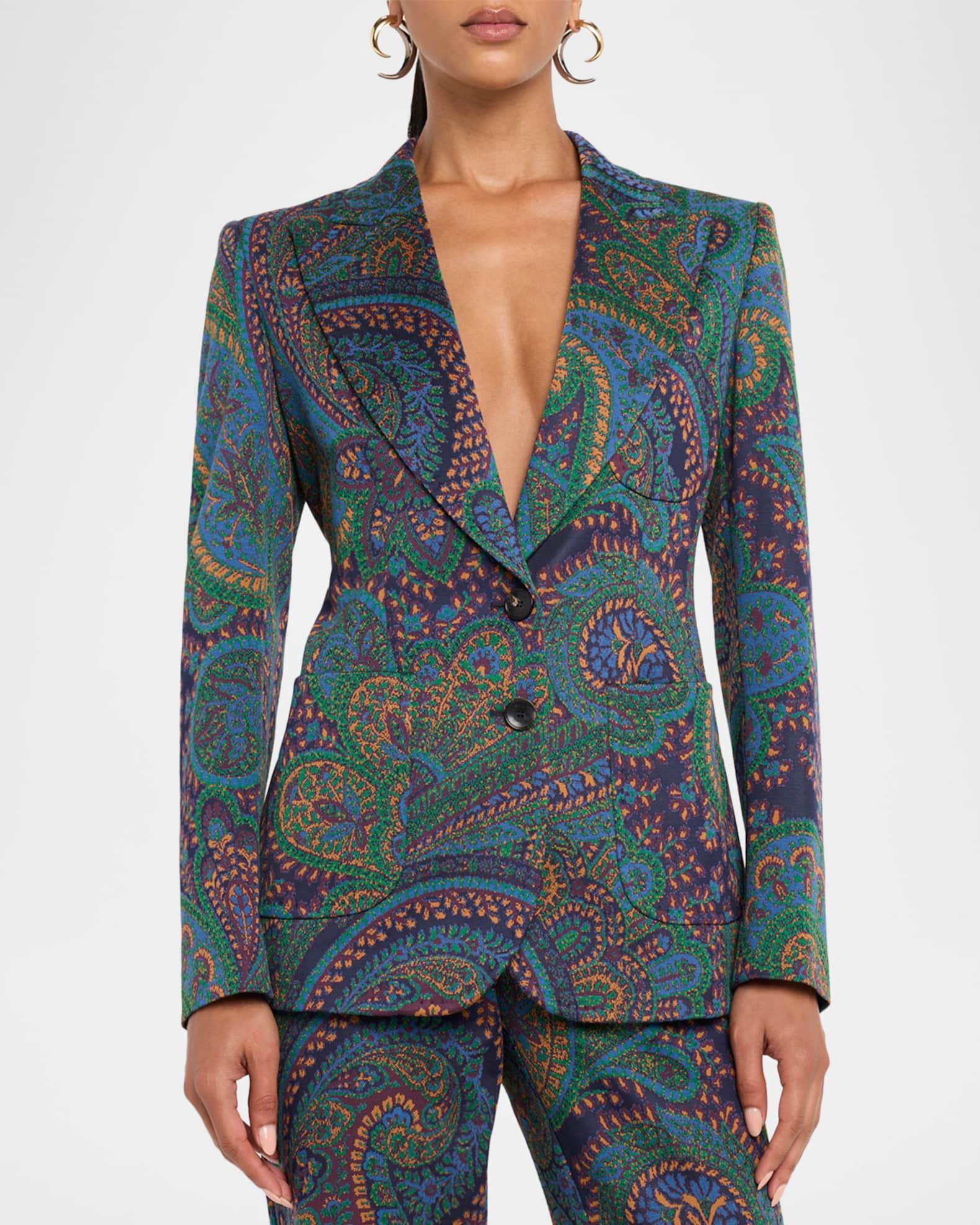 Paisley Green Knit Jacquard Single-Breasted Jacket Product Image