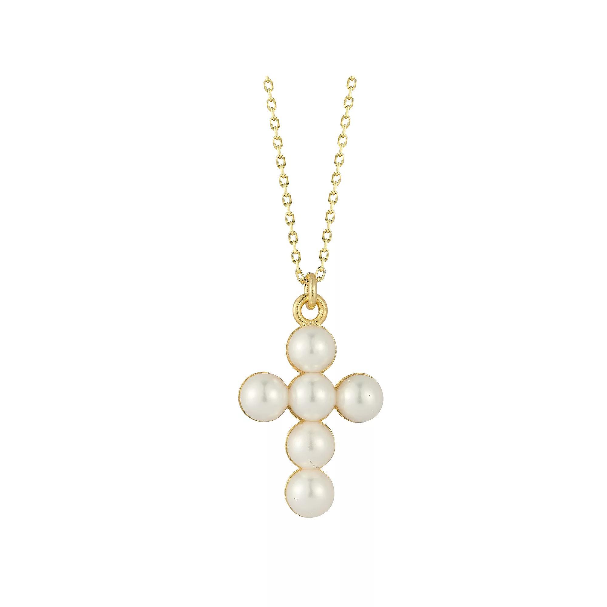 Sunkissed Sterling Big Freshwater Cultured Pearl Cross Pendant Necklace, Women's, Size: 18", Gold Tone Product Image
