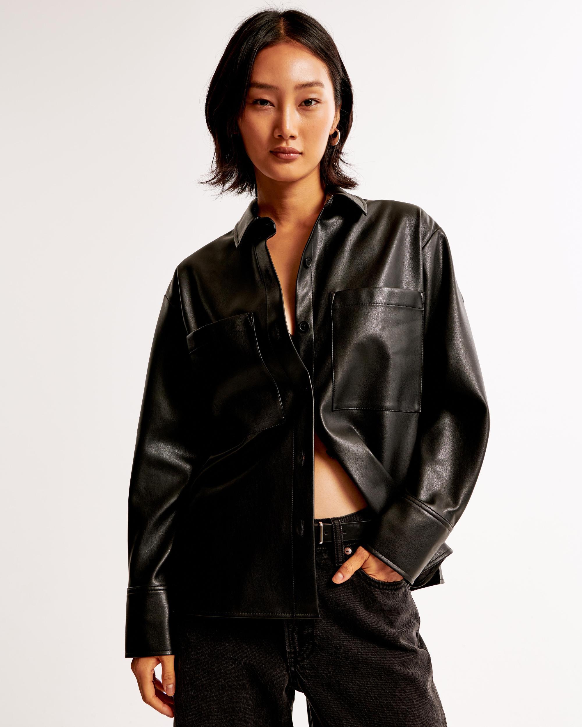 Oversized Vegan Leather Shirt Jacket Product Image