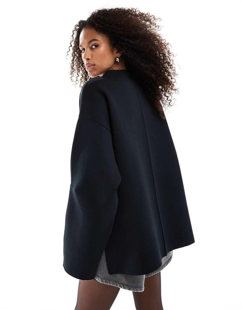 ASOS DESIGN split side wide long sleeve sweat in black scuba Product Image