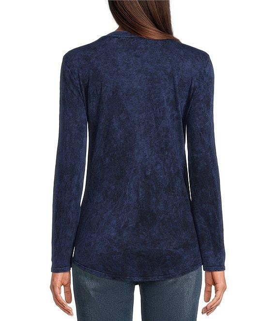 Reba Sadie Mix Media Henley Neck Long Sleeve Mineral Wash Shirt Product Image
