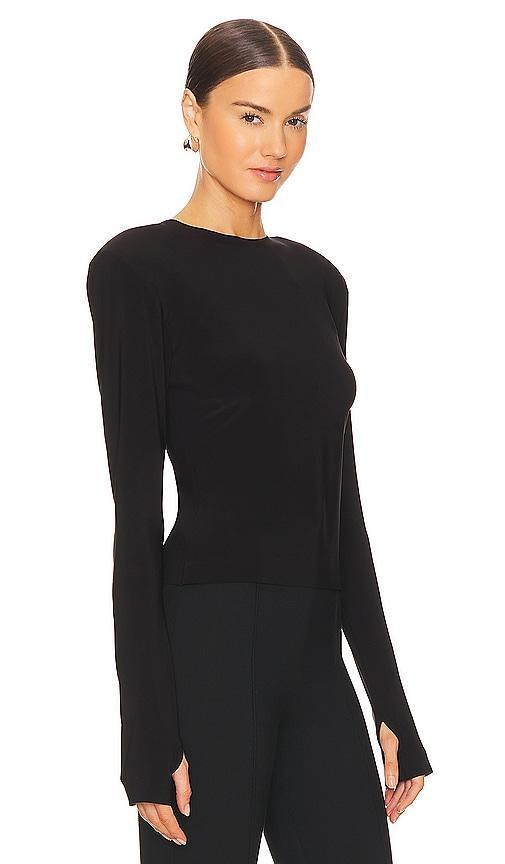 Norma Kamali Shoulder Pad Long Sleeve Crew Top Black L Product Image